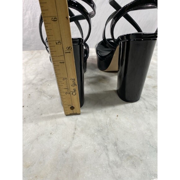 Nine West Platform Sandals Women’s 7 Black Patent Strappy Ankle - Picture 8 of 10